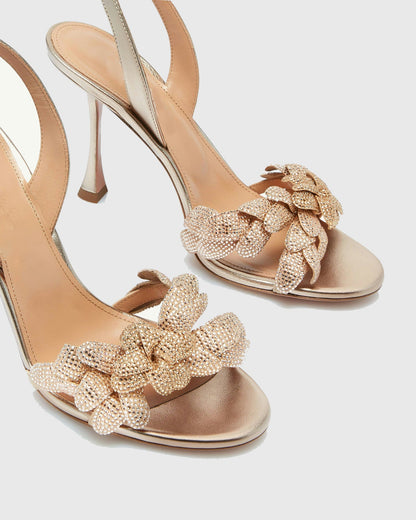 Siria Galactic Flower Slingback Sandals In Gold