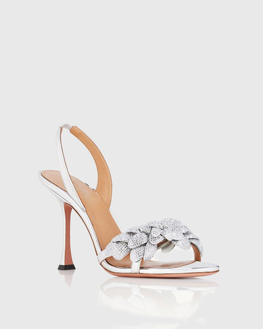 Siria Galactic Flower Slingback Sandals In Silver