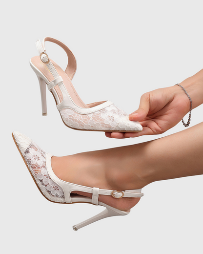 Baako Lace Bow Slingback Pumps In White