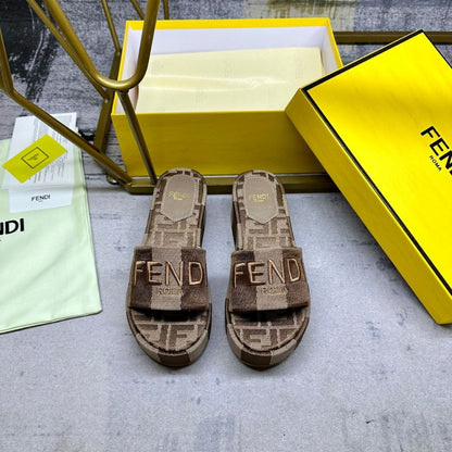 FENDI SUNSHINE FLATFORM SLIDES BROWN 8R8515AORHF1P95