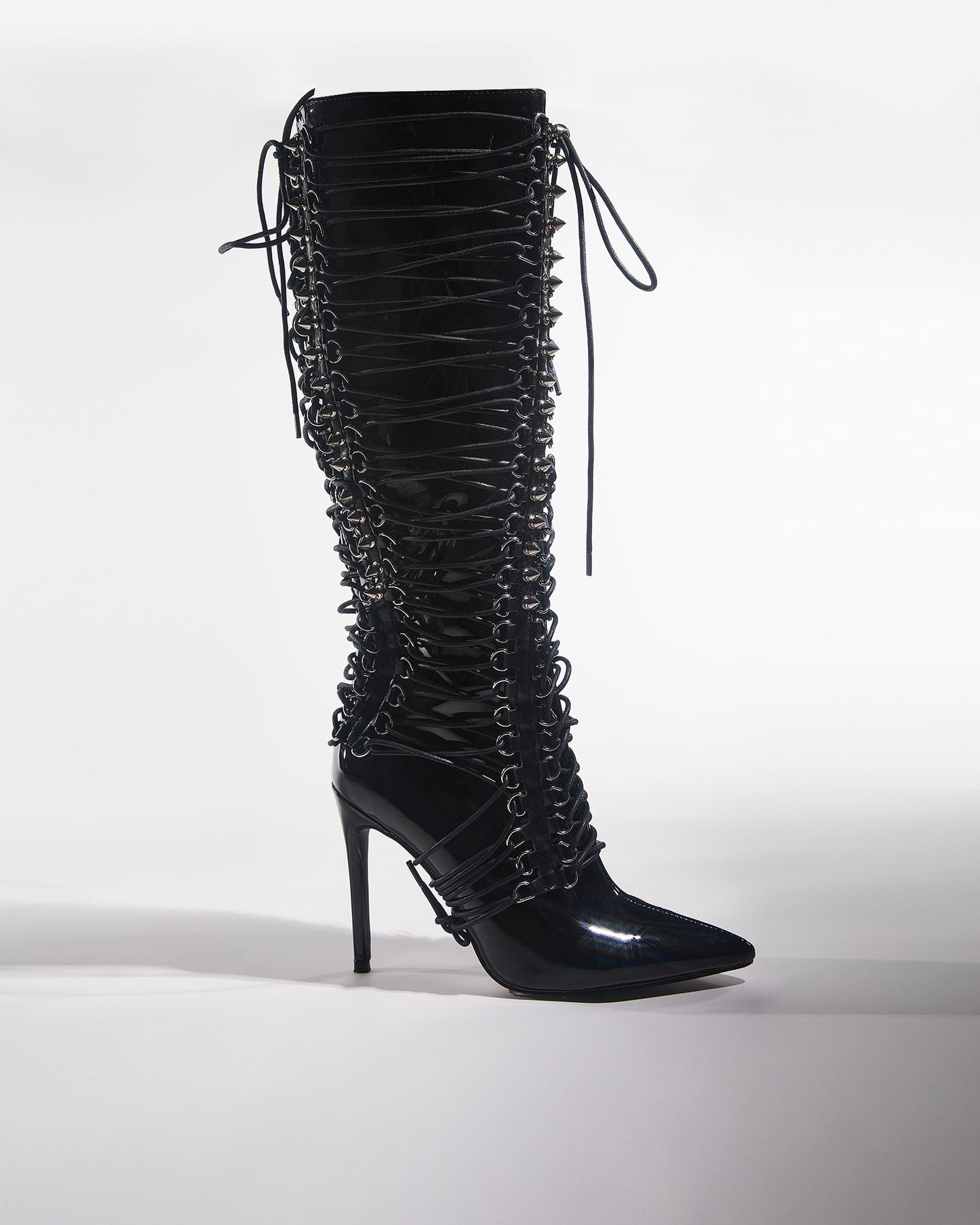Tala Patent Leather Lace Up Knee High Boots