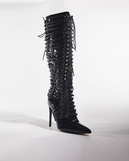 Tala Patent Leather Lace Up Knee High Boots