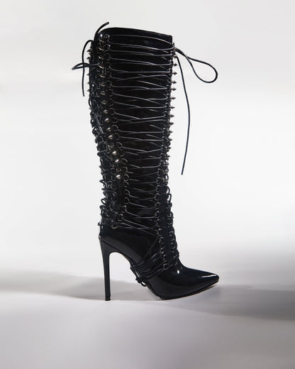 Tala Patent Leather Lace Up Knee High Boots