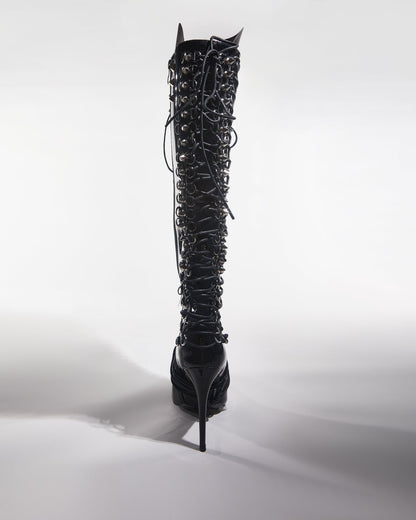 Tala Patent Leather Lace Up Knee High Boots