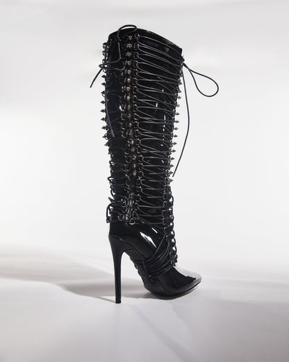 Tala Patent Leather Lace Up Knee High Boots