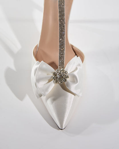 Zaina Bow Rhinestone T Strap Pumps In White