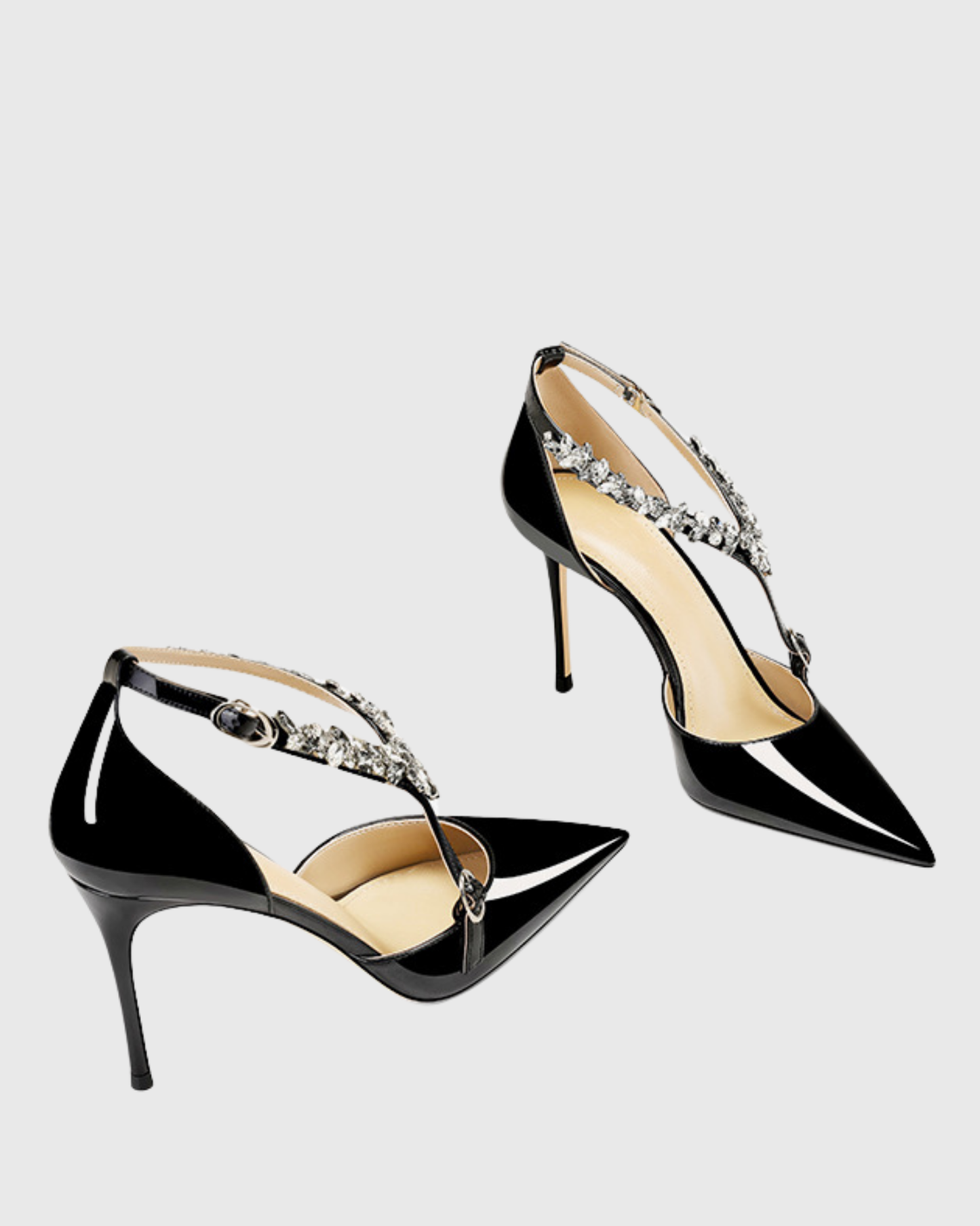 Teagan Rhinestone Halter Neck Strap Pumps In Black