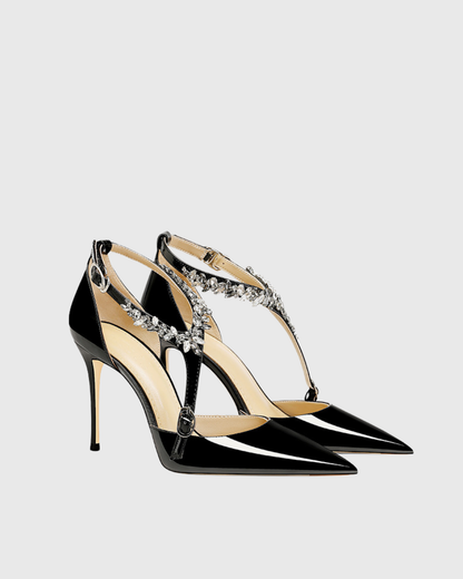 Teagan Rhinestone Halter Neck Strap Pumps In Black