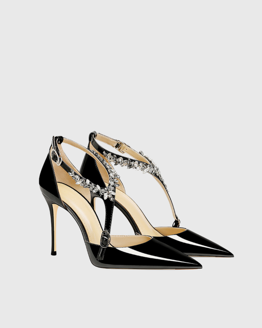 Teagan Rhinestone Halter Neck Strap Pumps In Black