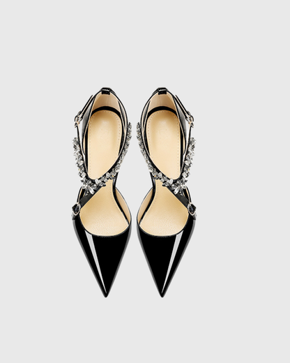 Teagan Rhinestone Halter Neck Strap Pumps In Black