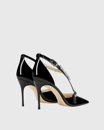 Teagan Rhinestone Halter Neck Strap Pumps In Black
