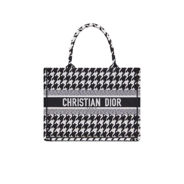 DIOR PERSONALIZED MEDIUM BOOK TOTE BLACK MACRO HOUNDSTOOTH EMBROIDERY/ 36CM M1296ZTQT M911