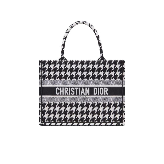 DIOR PERSONALIZED MEDIUM BOOK TOTE BLACK MACRO HOUNDSTOOTH EMBROIDERY/ 36CM M1296ZTQT M911