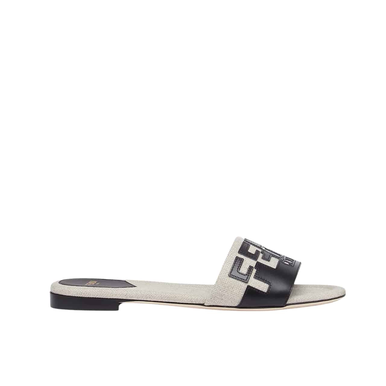 FENDI LOGO BICOLOR FLAT SANDALS WHITE