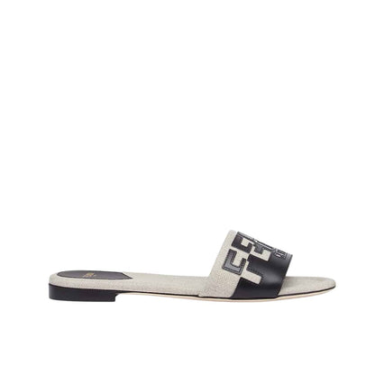 FENDI LOGO BICOLOR FLAT SANDALS WHITE