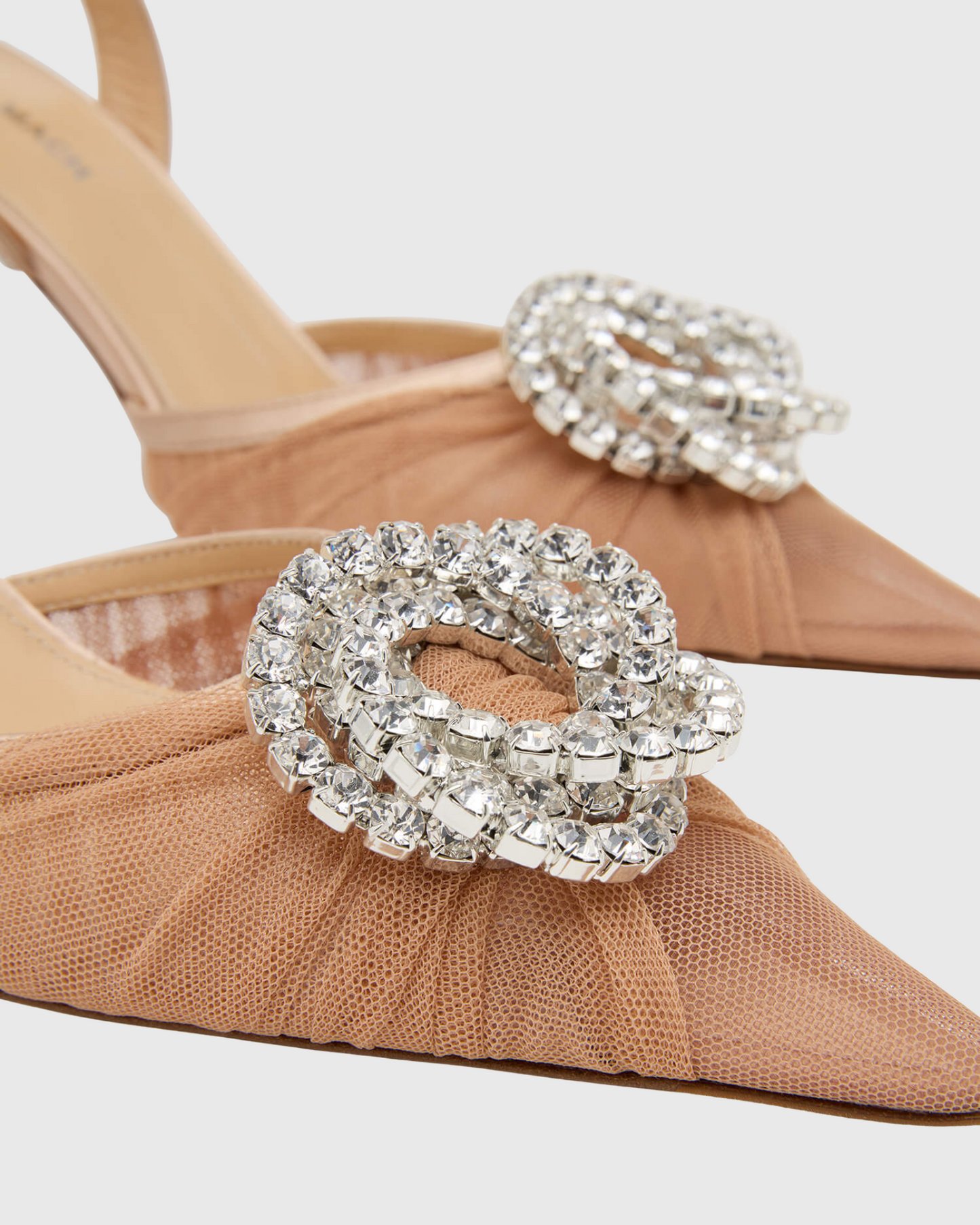 Valarae Rhinestone Mesh Slingback Heels In Beige
