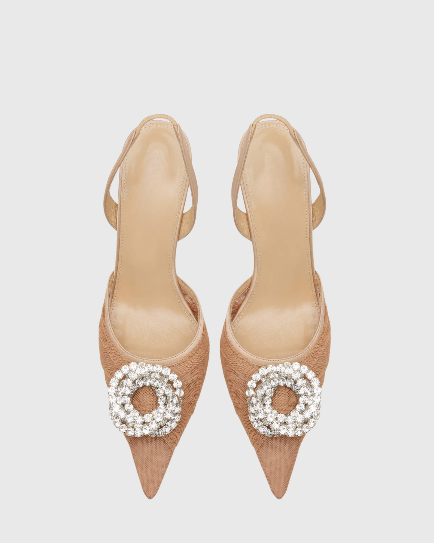 Valarae Rhinestone Mesh Slingback Heels In Beige