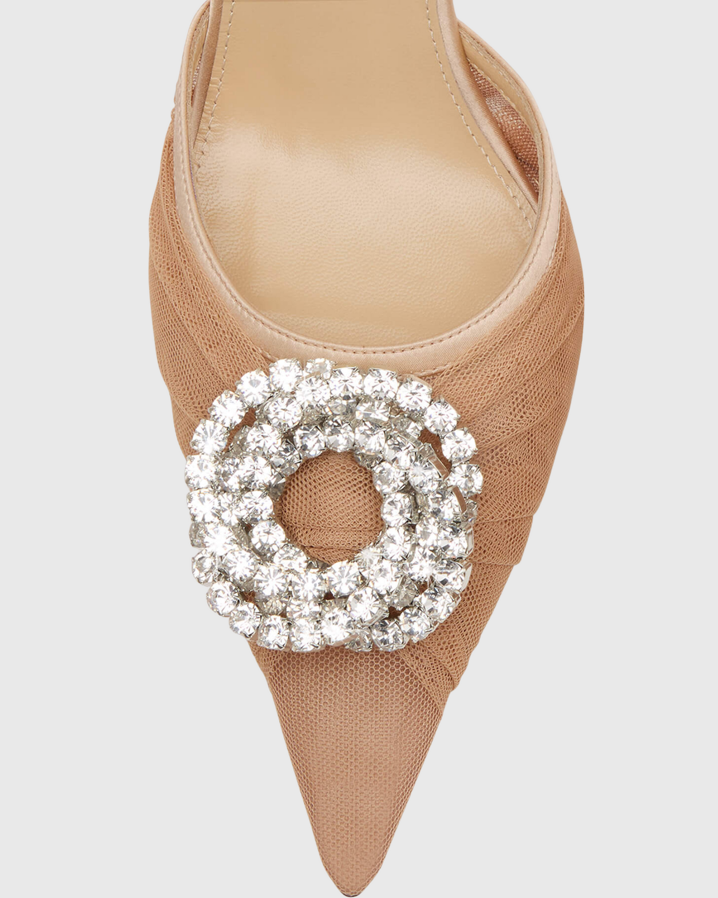 Valarae Rhinestone Mesh Slingback Heels In Beige