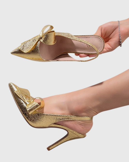 Vard Bow Slingback Heels In Gold