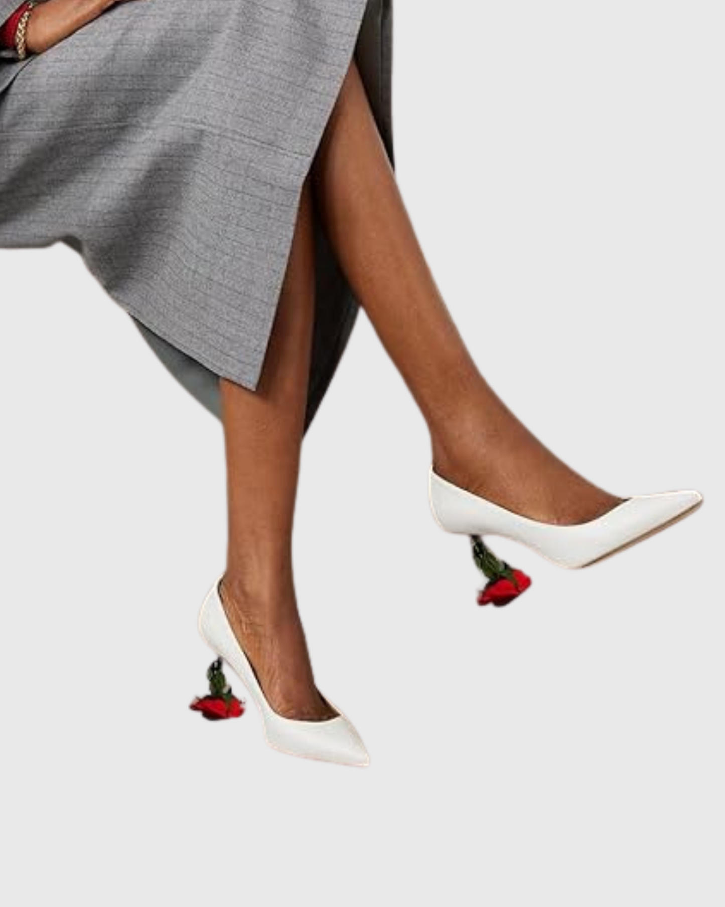 Venice Flower Heel Leather Pumps In White