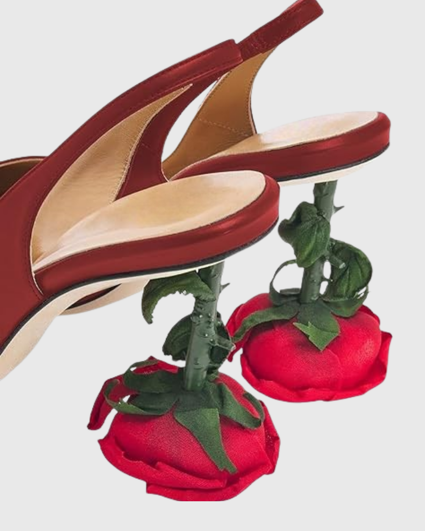 Venice Flower Heel Satin Slingback Pumps In Red