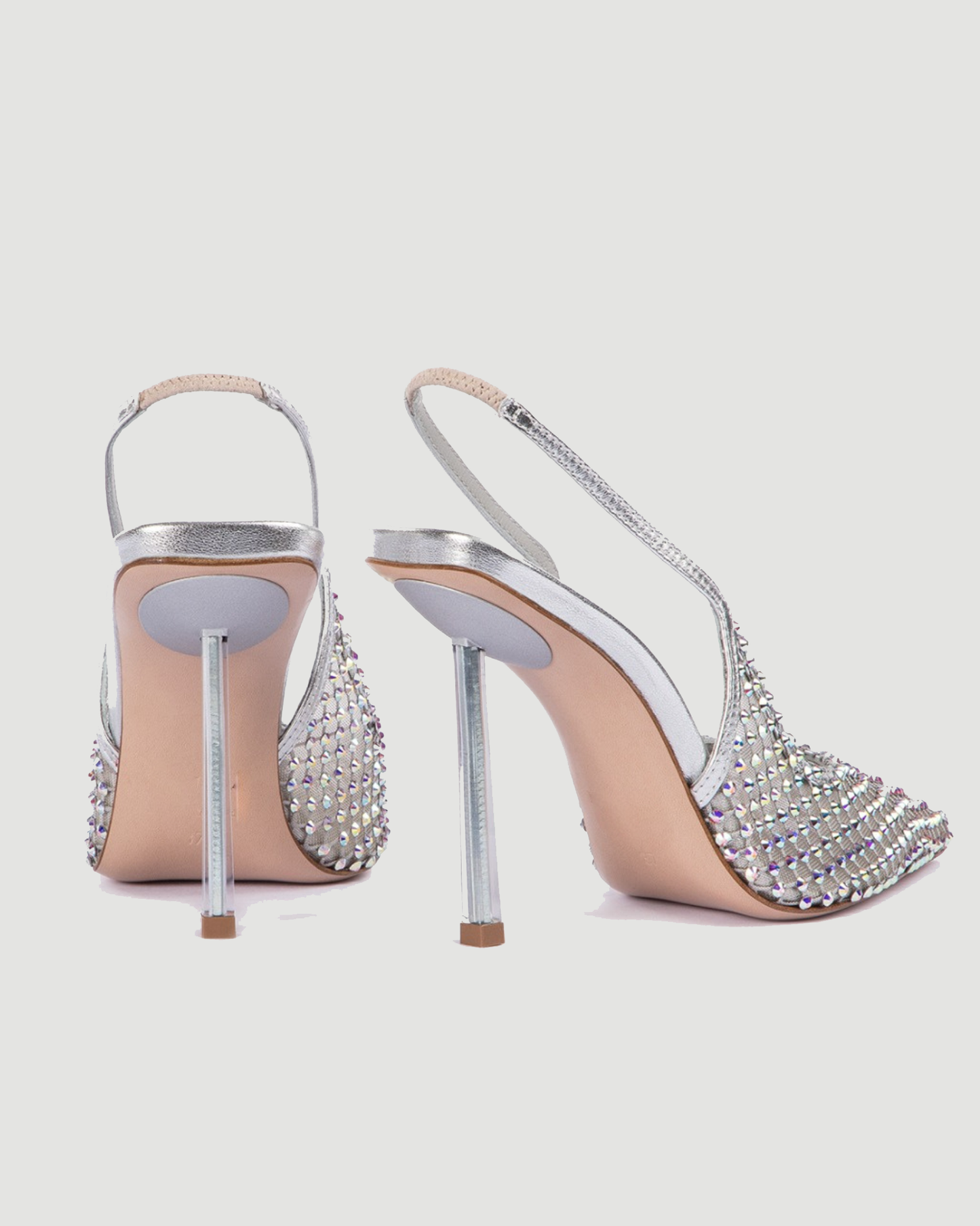 Vivia Rhinestone Embellished Mesh Slingback Pumps In White