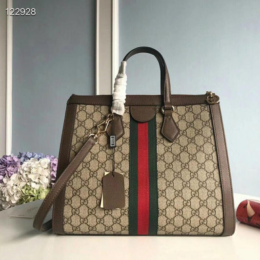 gg Ophidia gg Medium Tote Bag Beige/Ebony gg Supreme Canvas With Brown For Women 13in/33cm gg 524537 K05NB 8745