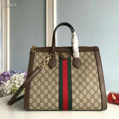 gg Ophidia gg Medium Tote Bag Beige/Ebony gg Supreme Canvas With Brown For Women 13in/33cm gg 524537 K05NB 8745