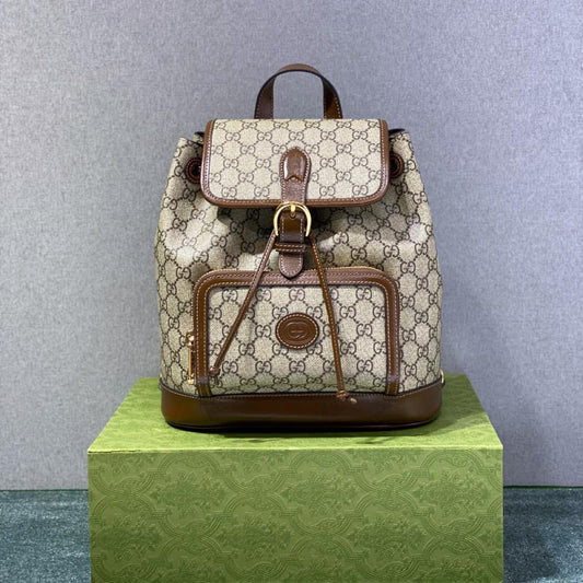 gg Backpack With Interlocking G Beige And Ebony gg Supreme Canvas Brown 11.8in/30cm gg 674147 92THG 8563