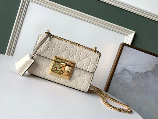 gg Embossed Padlock Shoulder Bag White Milky For Women 8in/20cm