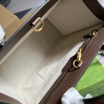 gg Tiger gg Medium Tote Bag Beige And Ebony gg Supreme Canvas Brown For Women 14.8in/37.6cm gg 687827 US7EC 9396