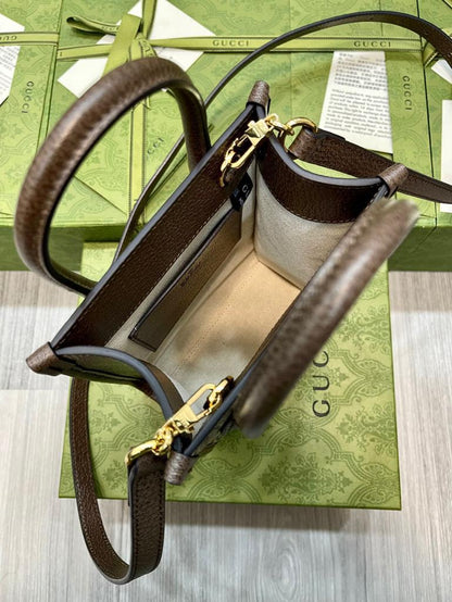 gg Tiger gg Mini Tote Bag Beige And Ebony gg Supreme Canvas Brown For Women 7.8in/20cm gg 671623 US7EC 9396