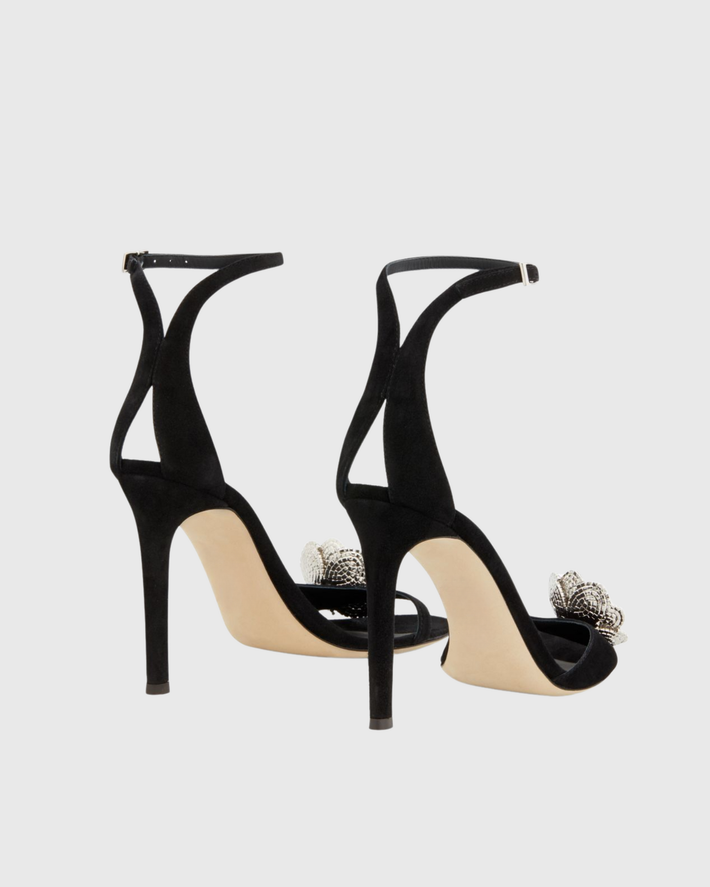Yale Rhinestone Camellia Strap Sandals In Black