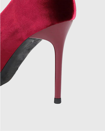 Yasmin Twin Flower Velvet Pumps In Red