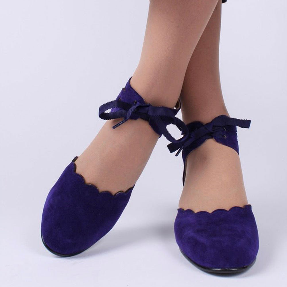 Faux Suede Block Heel Ankle Strap Lace-Up Purple Pumps for Women