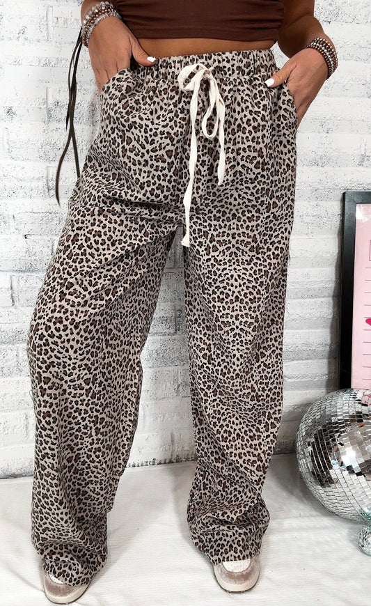 Leopard Print Linen Leg Pants