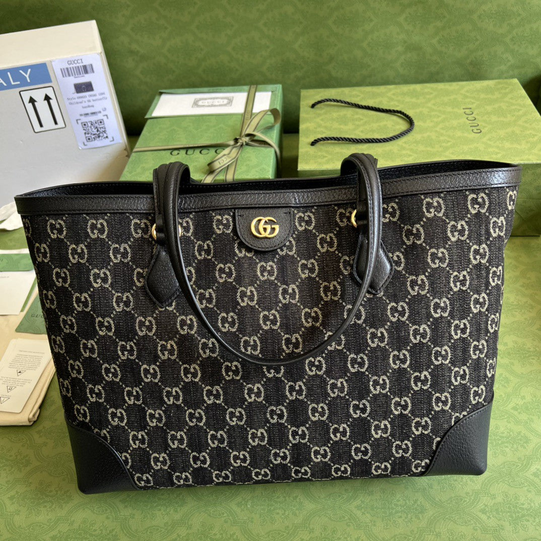 gg Ophidia Medium Tote With Web Black And Ivory gg Denim Jacquard For Women 15in/38cm 631685 UN3BG 1274