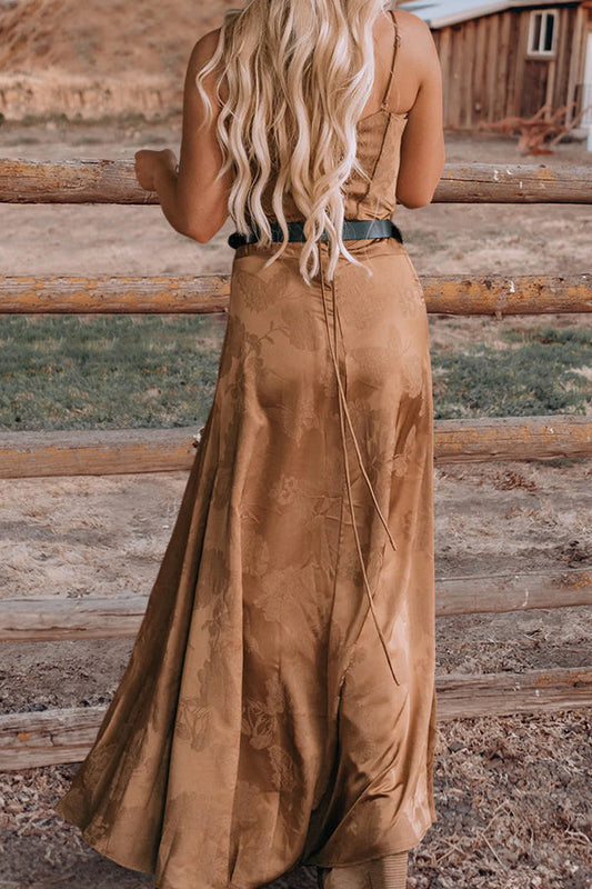Floral Satin Ruffle Maxi Dress