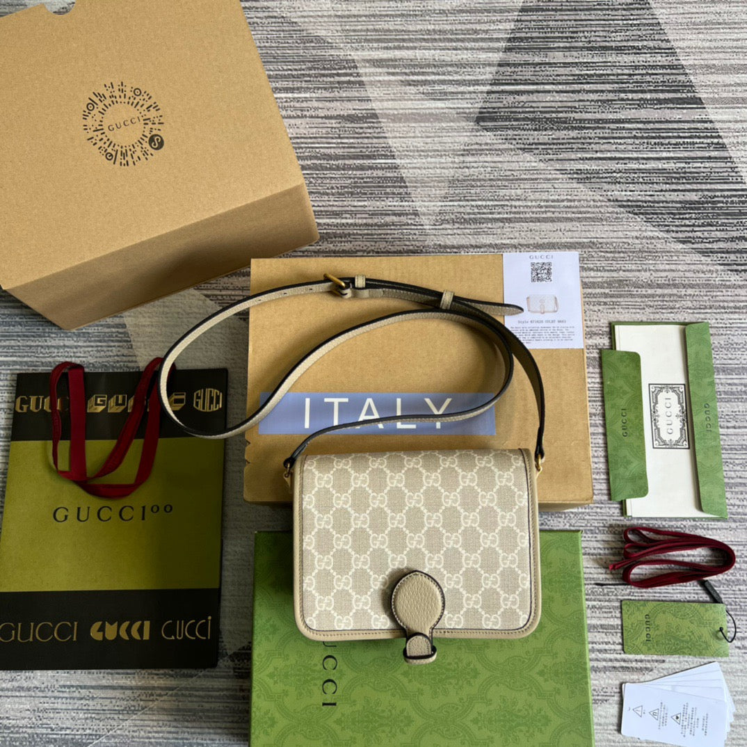 gg Mini Shoulder Bag With Interlocking G Beige For Women, Women&#8217;s Bags 7.9in/20cm gg ‎671620 UULBT 9683