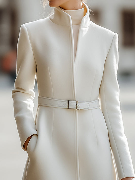 Elegant Belted Stand-Collar Coat