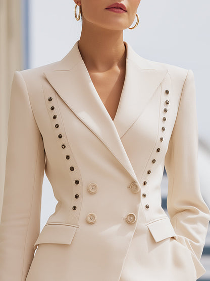 Double-Breasted Structured Blazer With Decorative Button Detailing