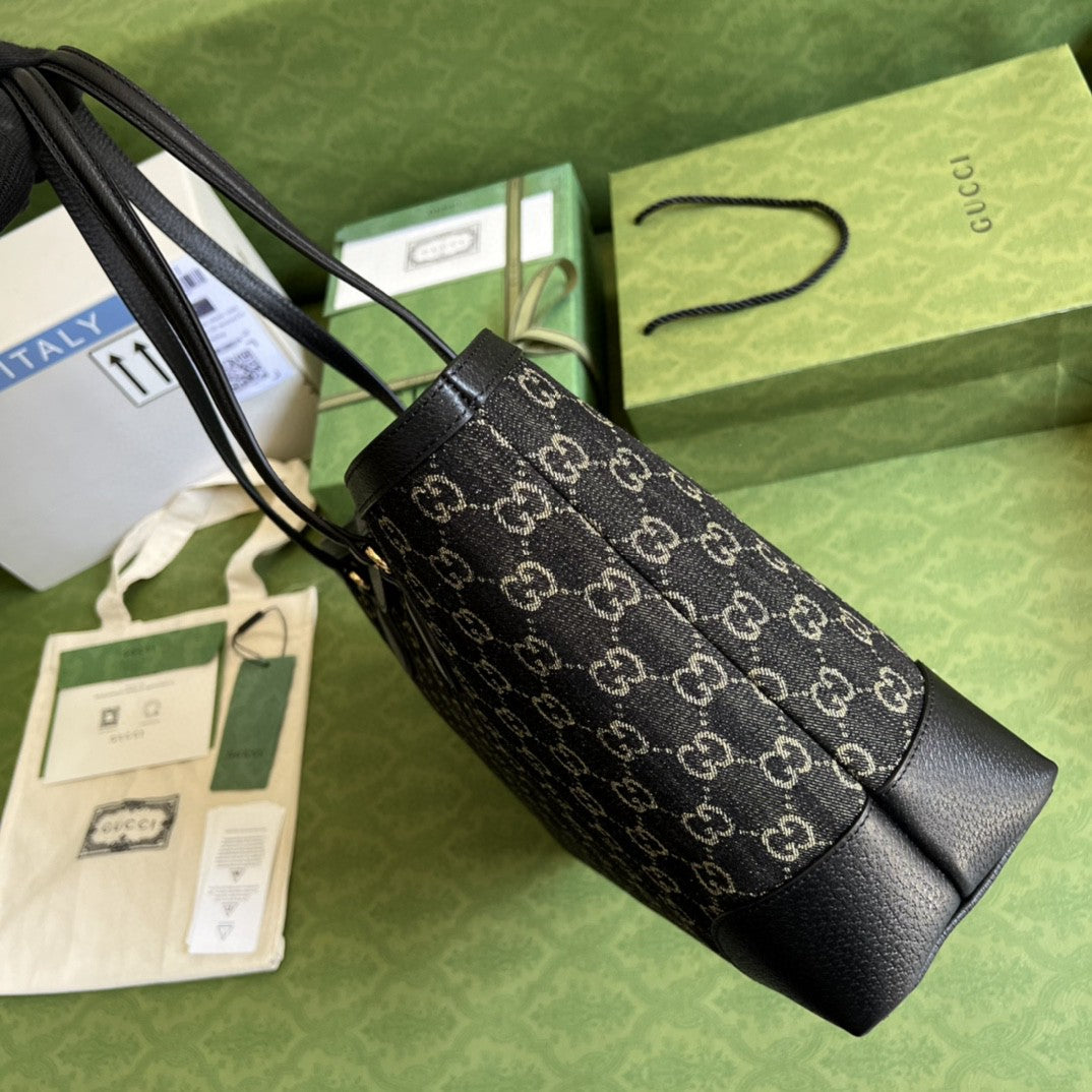 gg Ophidia Medium Tote With Web Black And Ivory gg Denim Jacquard For Women 15in/38cm 631685 UN3BG 1274