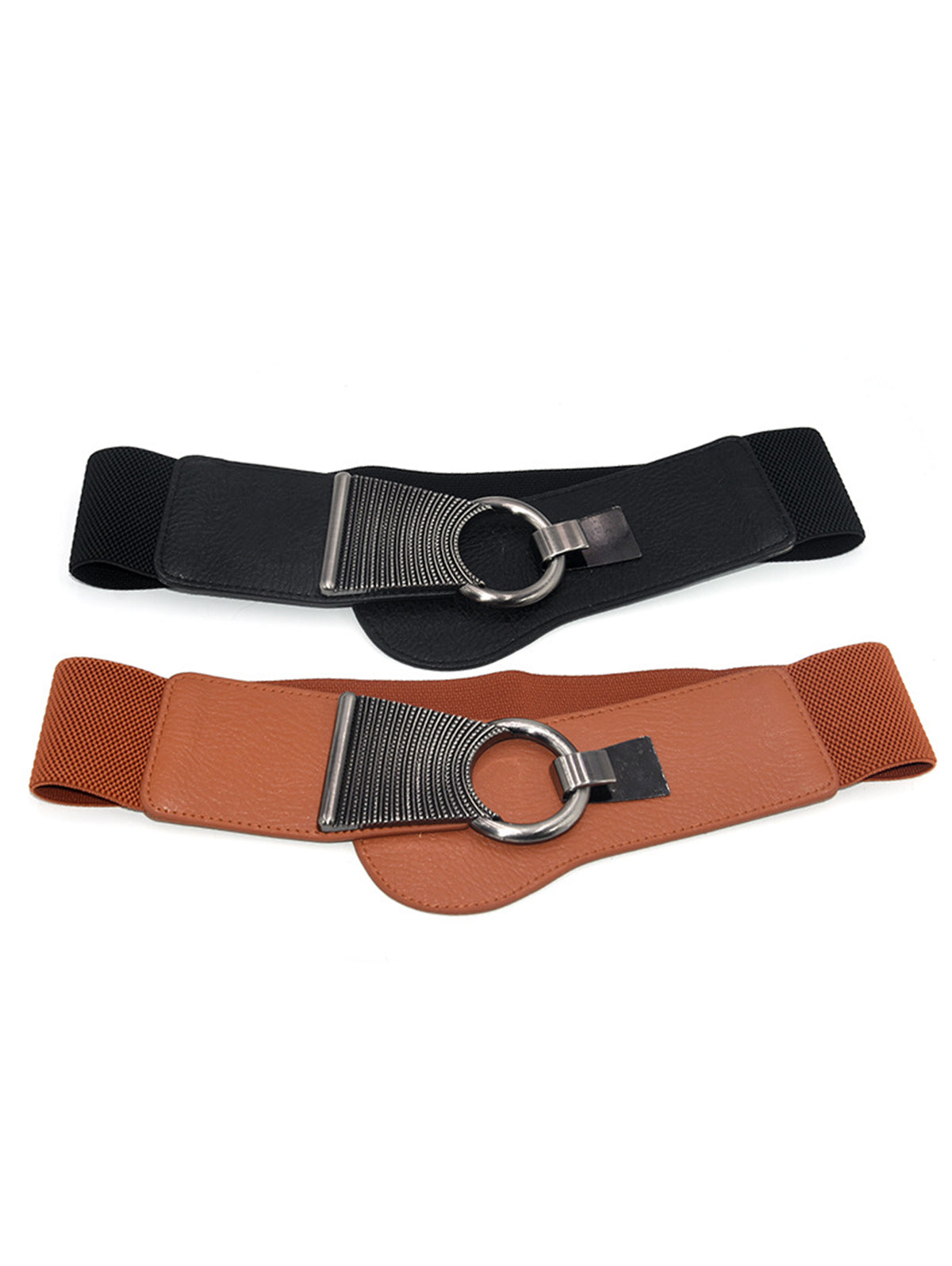 Fashion Solid Color Metal Buckle Wide Elastic Belt