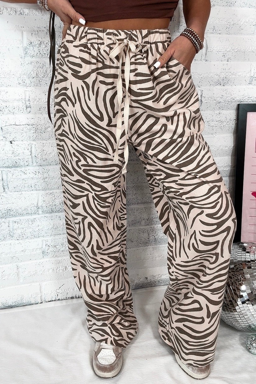 Zebra Print Linen Leg Pants