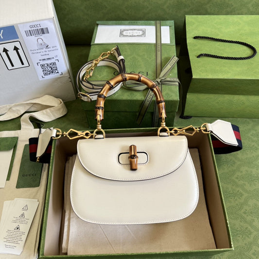 gg Bamboo 1947 Small Top Handle Bag White For Women 8.3in/21cm gg 675797 10ODT 8454