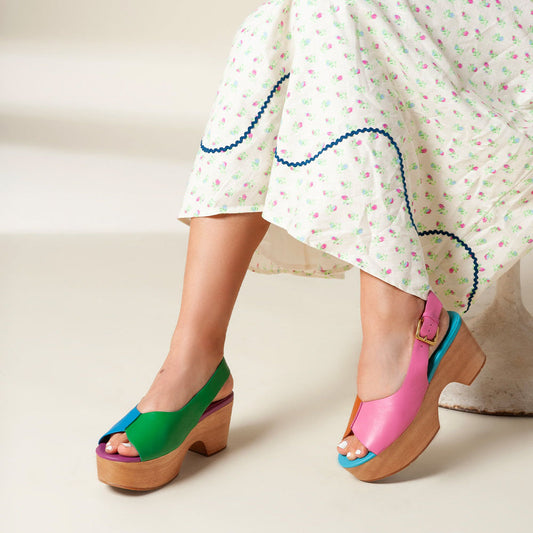 Fashion Multicolor Open Toe Slingback Heeled Clogs with Platform