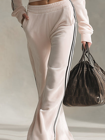 Fashionable Casual Sports Light Pink Half-zip Sweatshirt Wide-leg Pants Set