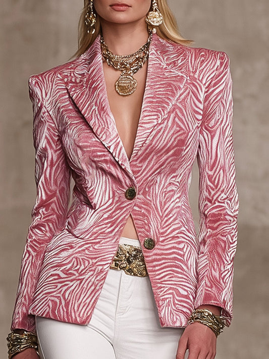 Elegant Lapel Zebra Print Velvet Blazer