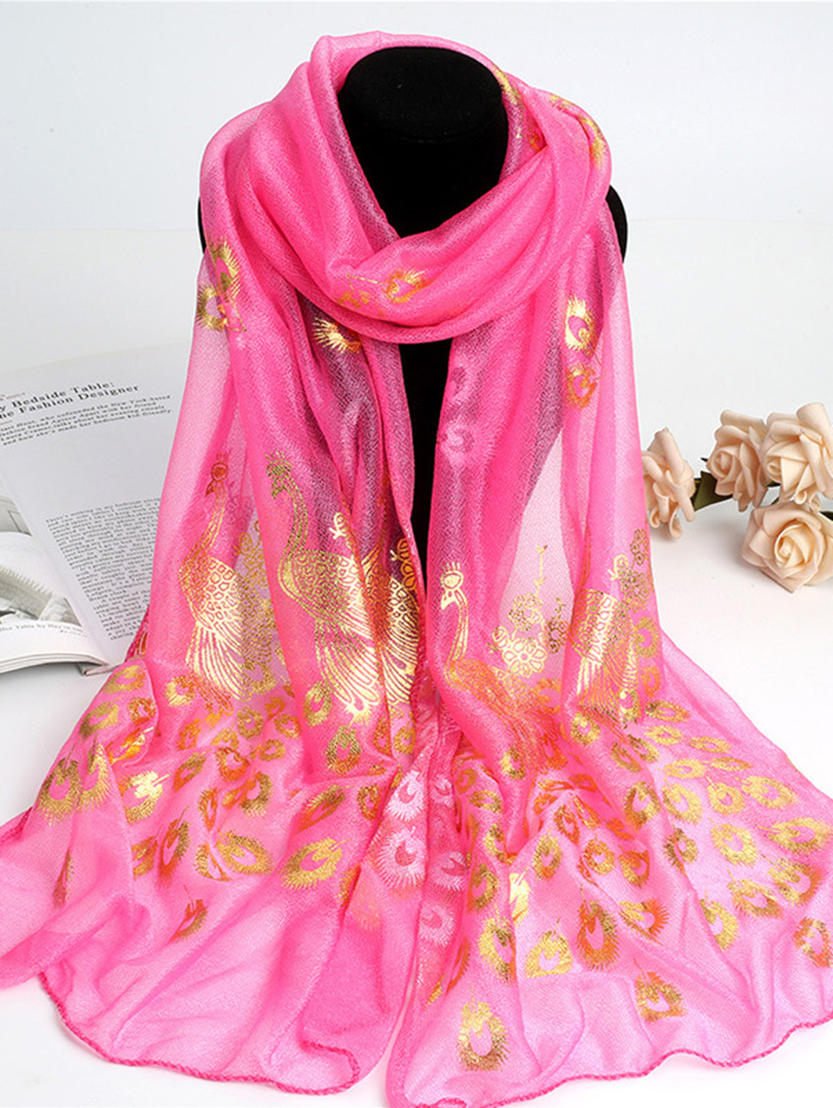 Elegant Plain Peacock Gold Stamping Lightweight Shawl