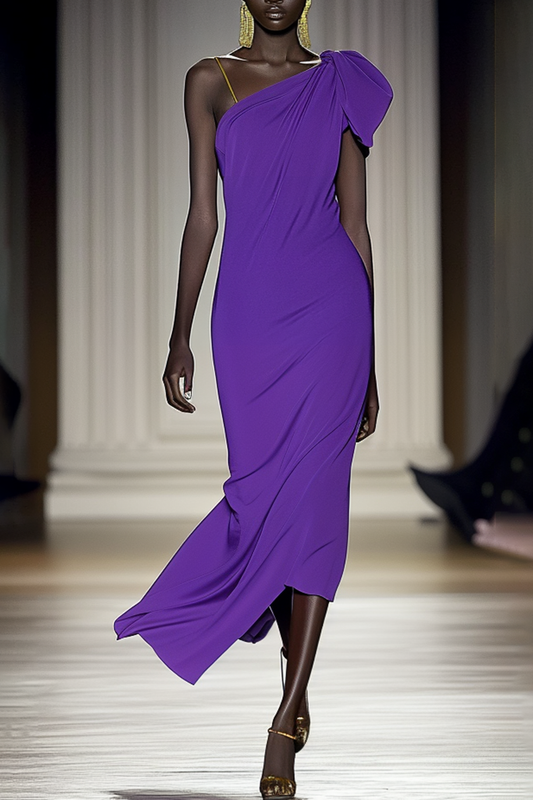 Elegant Evening Formal Purple Dress One Shoulder Gown